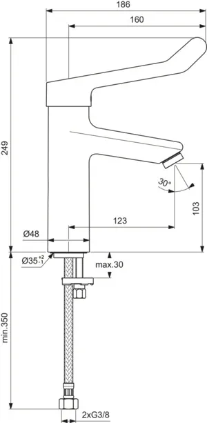 Waschtischarmatur Ceraplus Grande mit Klinikhebel ohne Ablaufgarnitur Ausladung 123mm Chrom