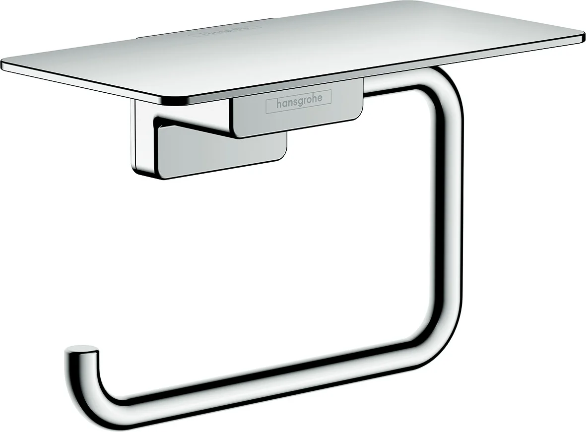Hansgrohe AddStoris Q Toilettenpapierhalter mit Ablage, Chrom, Wandmontage, Metall, 150 mm Ablagefläche Hansgrohe AddStoris Q Toilettenpapierhalter mit Ablage, Chrom, Wandmontage, Metall, 150 mm Ablagefläche