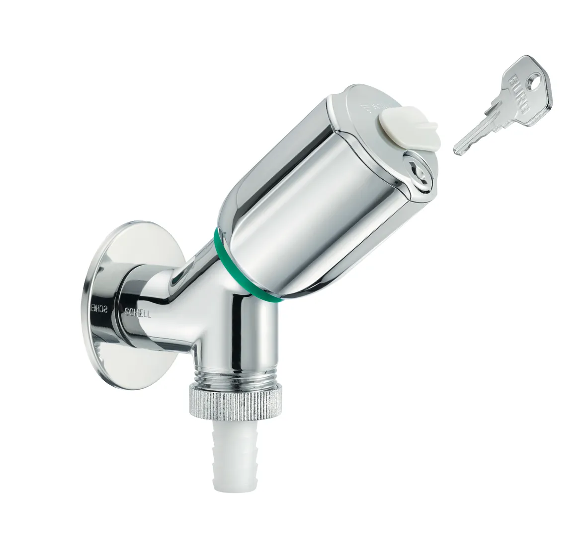 Geräteschrägsitzventil SECUR, RFV, abschließbar, DN 15 G 1/2 AG, Schlauchverschraubung Ø 14,5 mm (DN 20 G 3/4 AG), chrom Geräteschrägsitzventil SECUR, RFV, abschließbar, DN 15 G 1/2 AG, Schlauchverschraubung Ø 14,5 mm (DN 20 G 3/4 AG), chrom