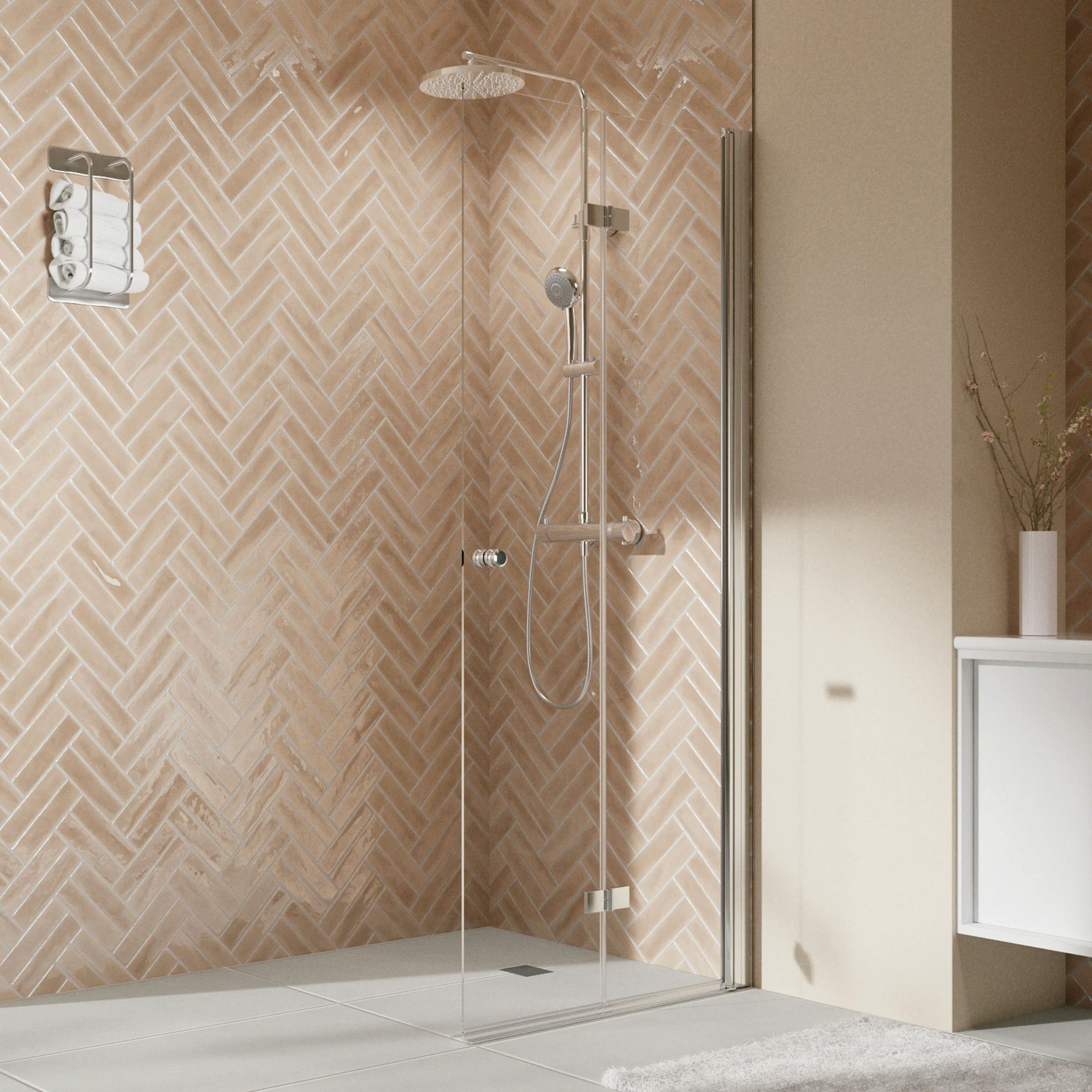 Breuer Elana 2.0 Drehfalttür – Alu Silber matt, 1200 mm Höhe, 1180‑1200 mm Wanneneinbau, 980‑1000 mm Produktmaß, 6 mm Sicherheitsglas