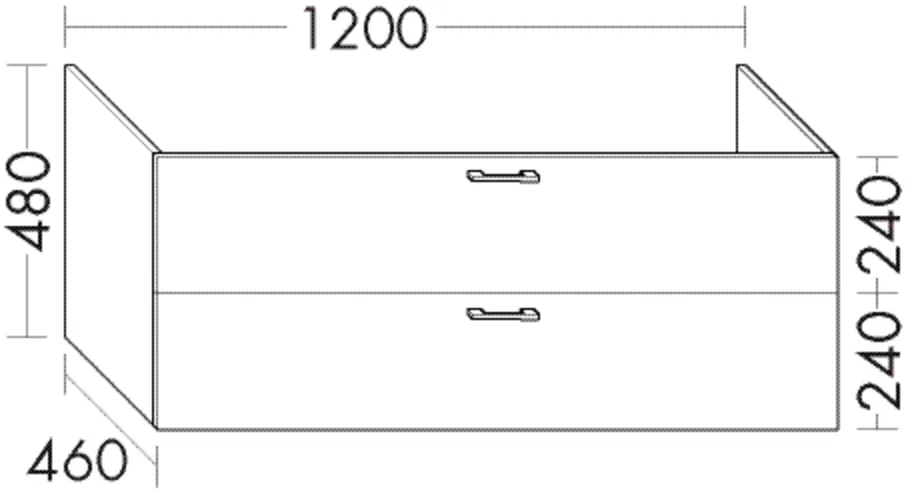 Burgbad Waschtischunterschrank Sys30, 1 Schublade oben mit Siphonausschnitt, 1 Auszug unten, 480 mm hoch, 1.200 mm breit, 460 mm tief