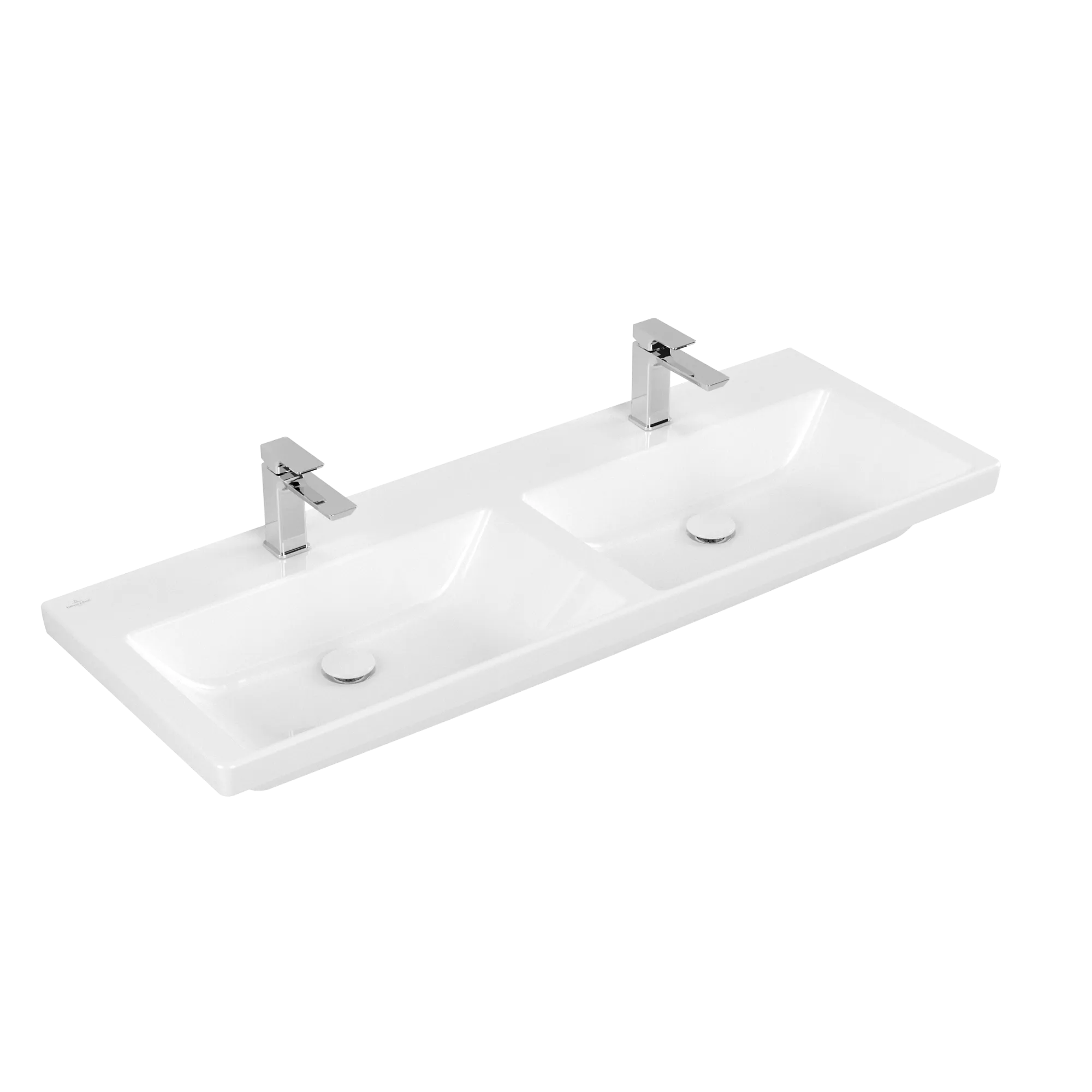 Doppelwaschtisch aus TitanCeram „Subway 3.0“ 130 × 47,5 × 16,5 × 16,5 cm, mit Hahnlochbohrung, Hahnlochposition links und rechts