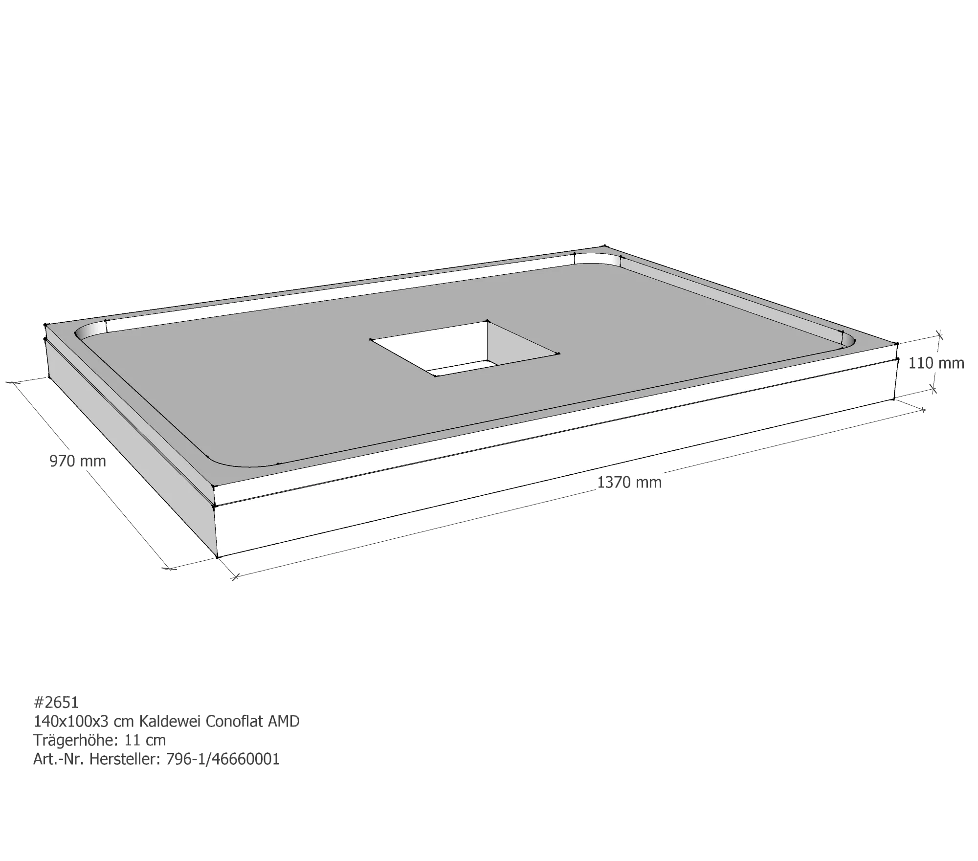 Duschwannenträger für Kaldewei Conoflat 140 × 100 × 2,3 cm Breite: 100 cm / Länge: 140 cm