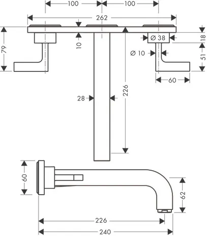 3-Loch Waschtischarm.Axor Citterio Wand F-Set lang chrom m.Platte u.Hebelgr 3-Loch Waschtischarm.Axor Citterio Wand F-Set lang chrom m.Platte u.Hebelgr