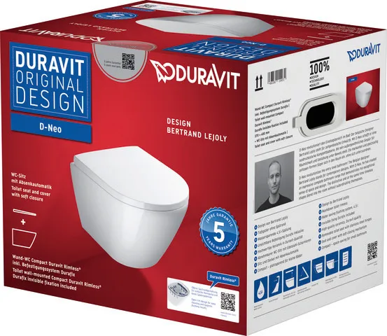 Duravit Wand-Tiefspül-WC inkl. WC-Sitz „D-Neo“ 37 × 48 × 40 cm, Befestigung sichtbar