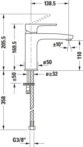 B.1 Einhebel-Waschtischmischer M Höhe 169,5 Ausladung 138,5mm