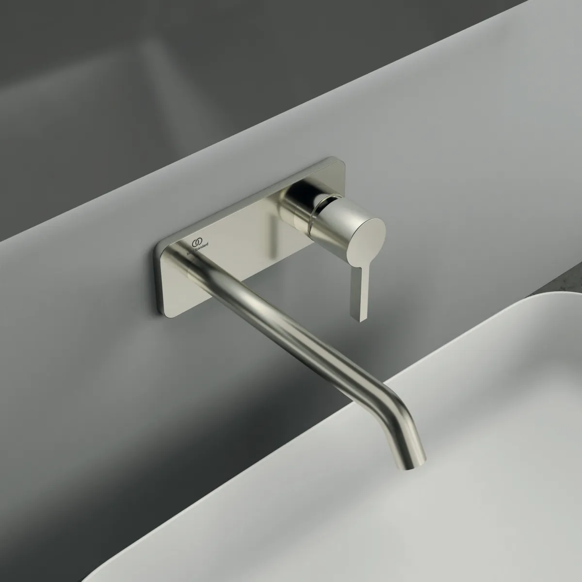 Ideal Standard Wand-Waschtischarmatur Joy Arm A7381GN, eckige Rosette, 220mm Ausladung, Silver Storm