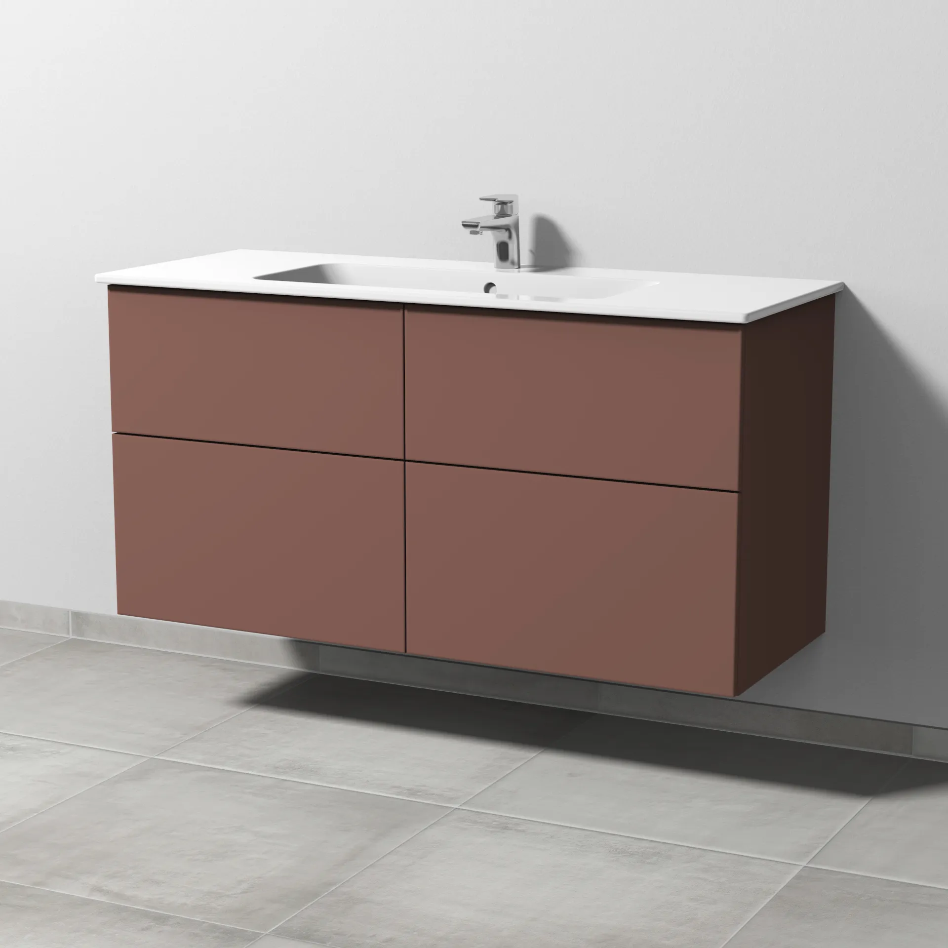 Sanipa Waschtischunterschrank „3way“ passend zu Keramik-Waschtische ME by Starck von Duravit 1200 × 613 × 467 mm in Wine-Red
