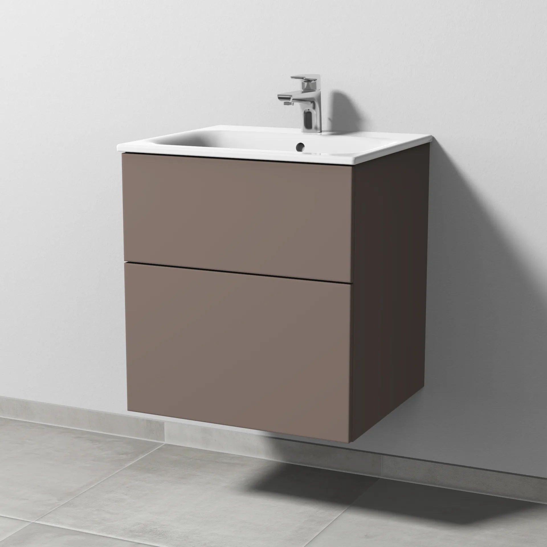 Sanipa Waschtischunterschrank „3way“ passend zu Keramik-Waschtische Renova Plan Slim von Geberit 535 × 582 × 472 mm in Taupe (matt)