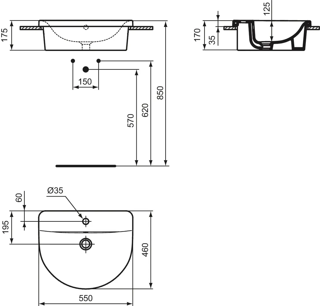 Waschbecken „Connect“ 55 × 46 × 17,5 cm, Hahnlochposition mittig Waschbecken „Connect“ 55 × 46 × 17,5 cm, Hahnlochposition mittig