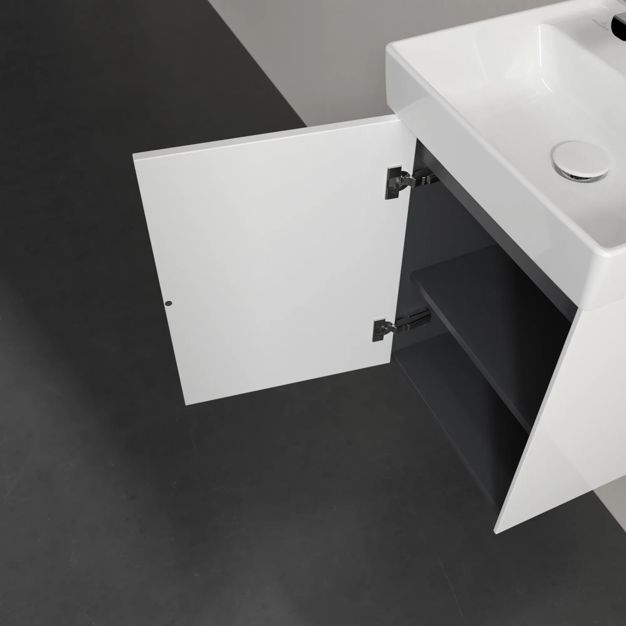 Villeroy & Boch Waschtischunterschrank mit Tür „Collaro“ 410 × 546 × 344 mm Glossy White, für Becken mittig, Anschlag links, ohne Beleuchtung
