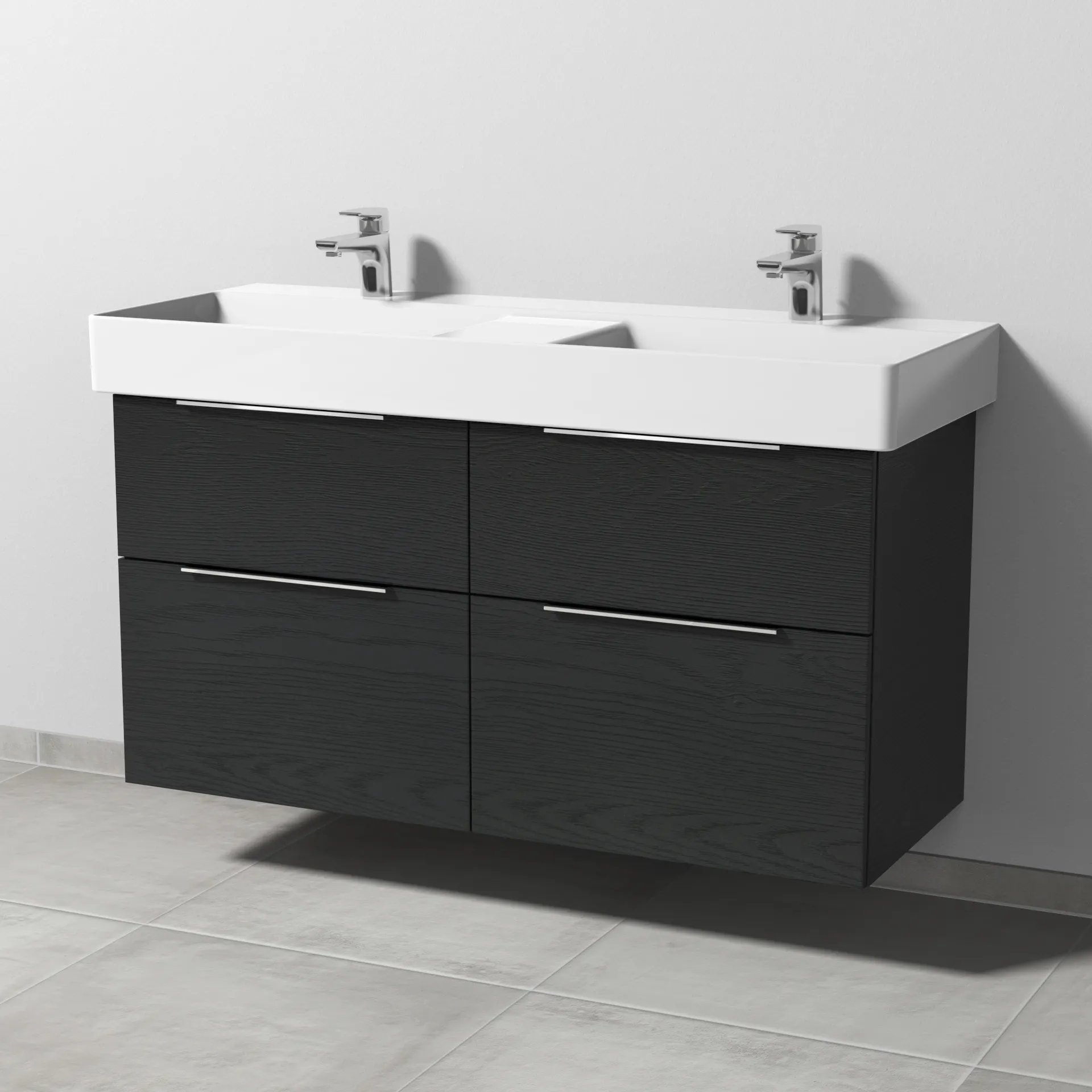 Sanipa Waschtischunterschrank „3way“ passend zu Keramik-Waschtische Dura Square von Duravit 1140 × 588 × 447 mm in Black Oak