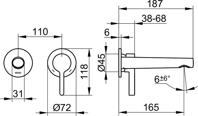 KEUCO EDITION 400 Einhebel-Waschtischmischer Unterputz 2 Loch Wandmontage Ausladung 165 mm Edelstahl-finish