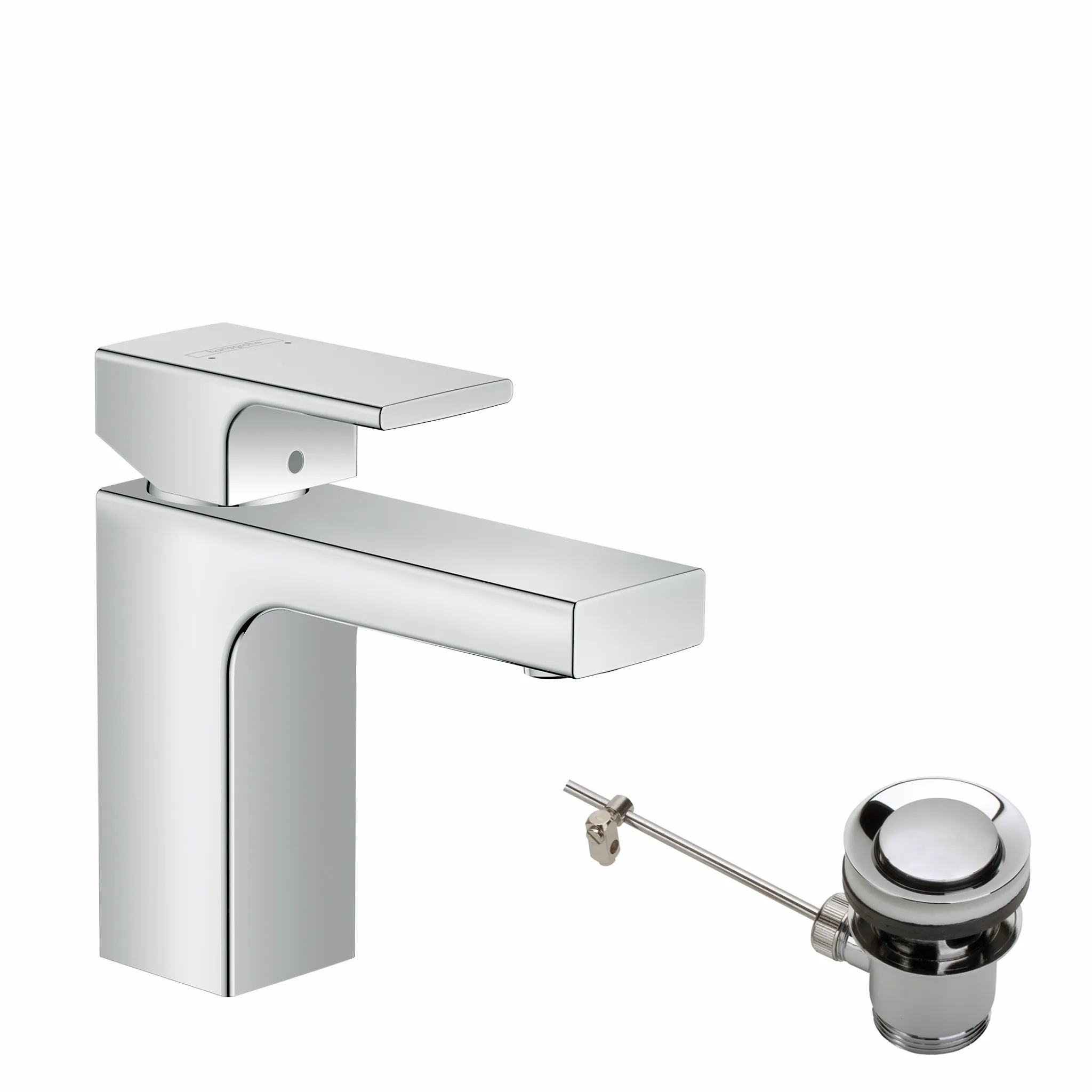 Hansgrohe Vernis Shape Einhebel-Waschtischmischer 100 mit isolierter Wasserführung und Metall Zugstangen-Ablaufgarnitur, Chrom Hansgrohe Vernis Shape Einhebel-Waschtischmischer 100 mit isolierter Wasserführung und Metall Zugstangen-Ablaufgarnitur, Chrom