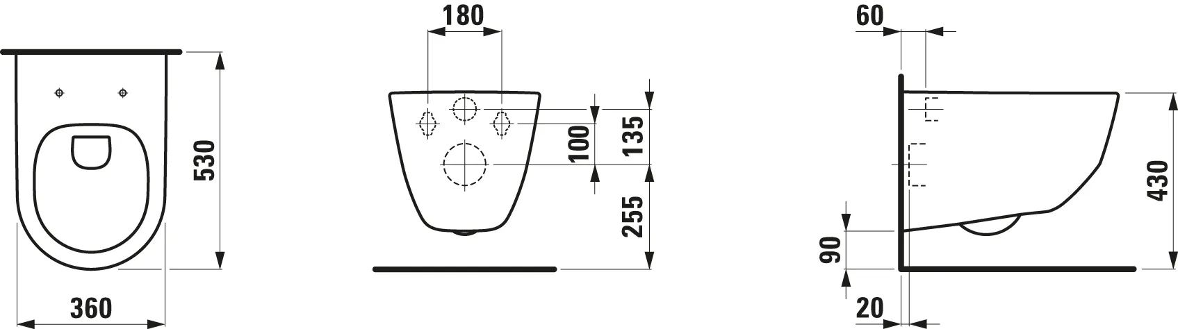 Tiefspül-WC wandhängend+Sitz PRO Pack 530x365x350 spülrandlos weiß