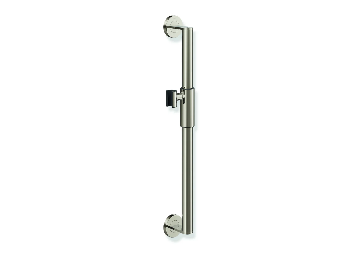 HEWI Brausehalterstange System 900, Edelstahl PVD, Achsmaß 600 mm, Durchmesser 32 mm, magnetischer Brausehalter, Nickel glänzend