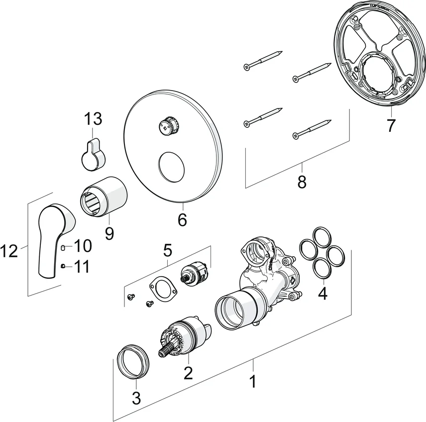 HansaPINTO Wannen- und Brausearmatur Einhebelmischer Fertigmontageset für Wanne/Brause HansaPINTO 8526 Rosette rund Chrom