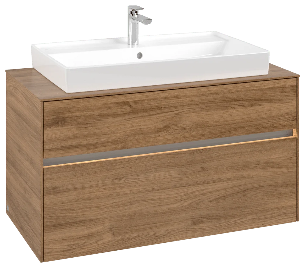 Villeroy & Boch Collaro Waschbeckenunterschrank, eckig, Kansas Oak, 1000x548x500 mm, mit Beleuchtung und SoftClosing