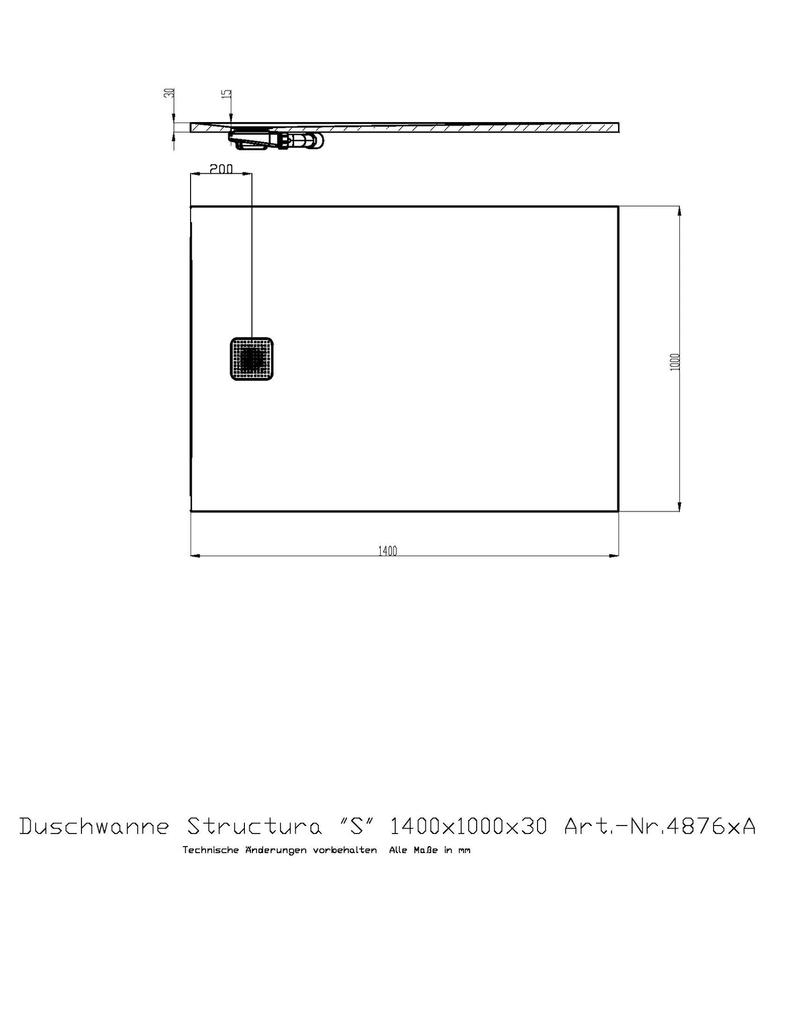 Duschwanne Structura ″S″ 1400x1000x30 in gesoftete Schieferoptik, mit Antirutsch B, Material Solique, Weiß Duschwanne Structura ″S″ 1400x1000x30 in gesoftete Schieferoptik, mit Antirutsch B, Material Solique, Weiß