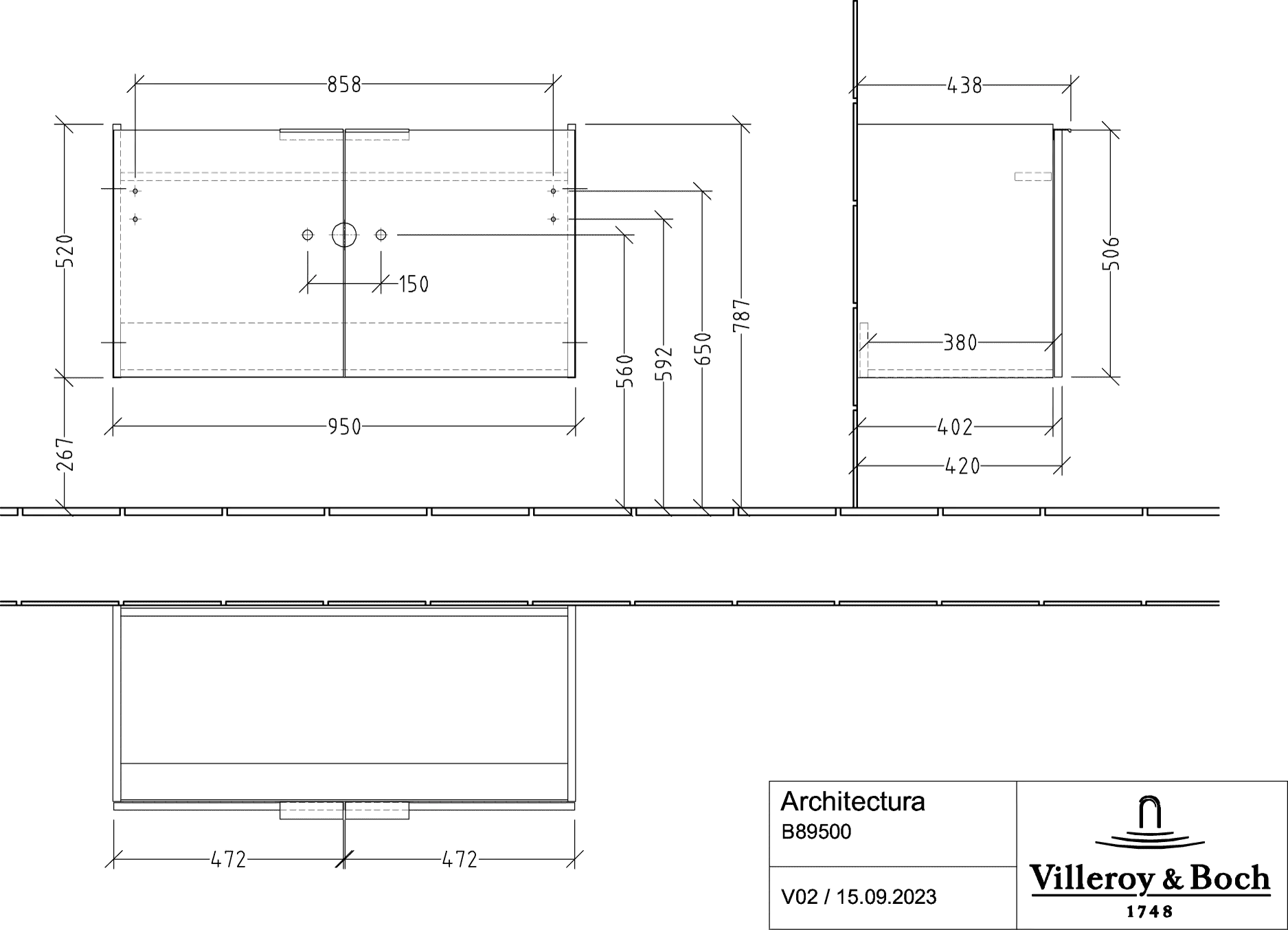 Villeroy & Boch Architectura Waschbeckenunterschrank B89500, 950x520x438 mm, White Matt