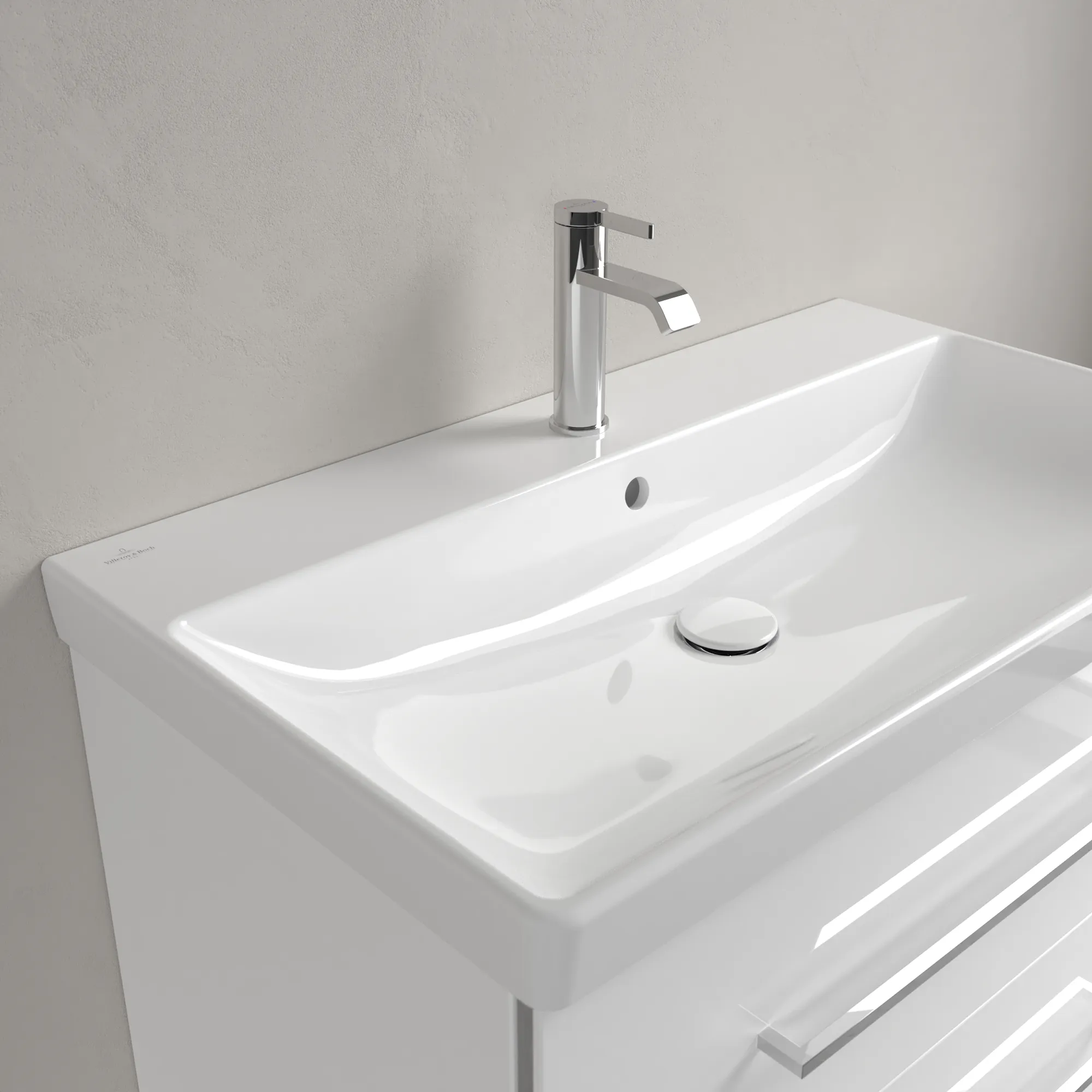 Villeroy & Boch Wandwaschtisch „Avento“ 800 × 470 × 165 mm, für Becken mittig, Hahnlochposition mittig, mit Hahnlochbohrung in Weiß Alpin Villeroy & Boch Wandwaschtisch „Avento“ 800 × 470 × 165 mm, für Becken mittig, Hahnlochposition mittig, mit Hahnlochbohrung in Weiß Alpin