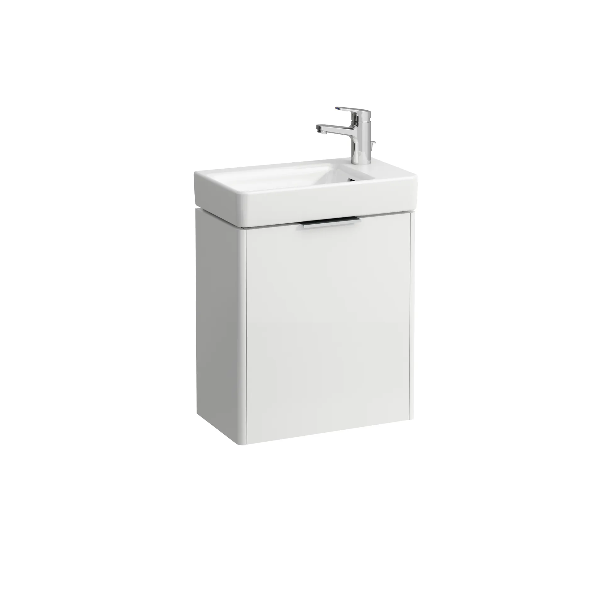 Waschtischunterbau BASE für PRO S 267x460x515 1 Tür Scharnier rechts mit Griff aluminium eloxiert für Waschtisch H815954 weiß matt
