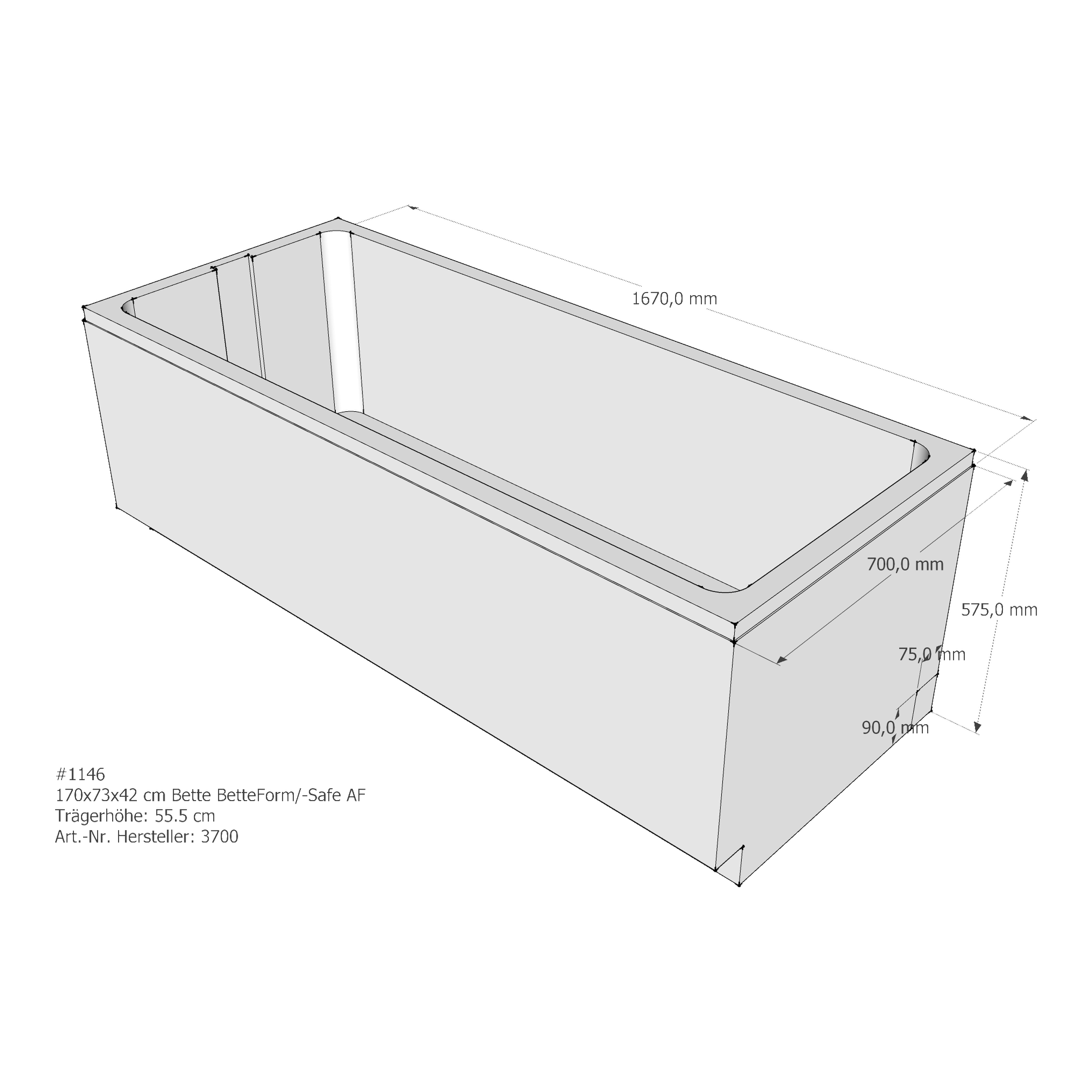 Badewannenträger für Bette BetteForm 170 × 73 × 42 cm Breite: 73 cm / Länge: 170 cm Badewannenträger für Bette BetteForm 170 × 73 × 42 cm Breite: 73 cm / Länge: 170 cm