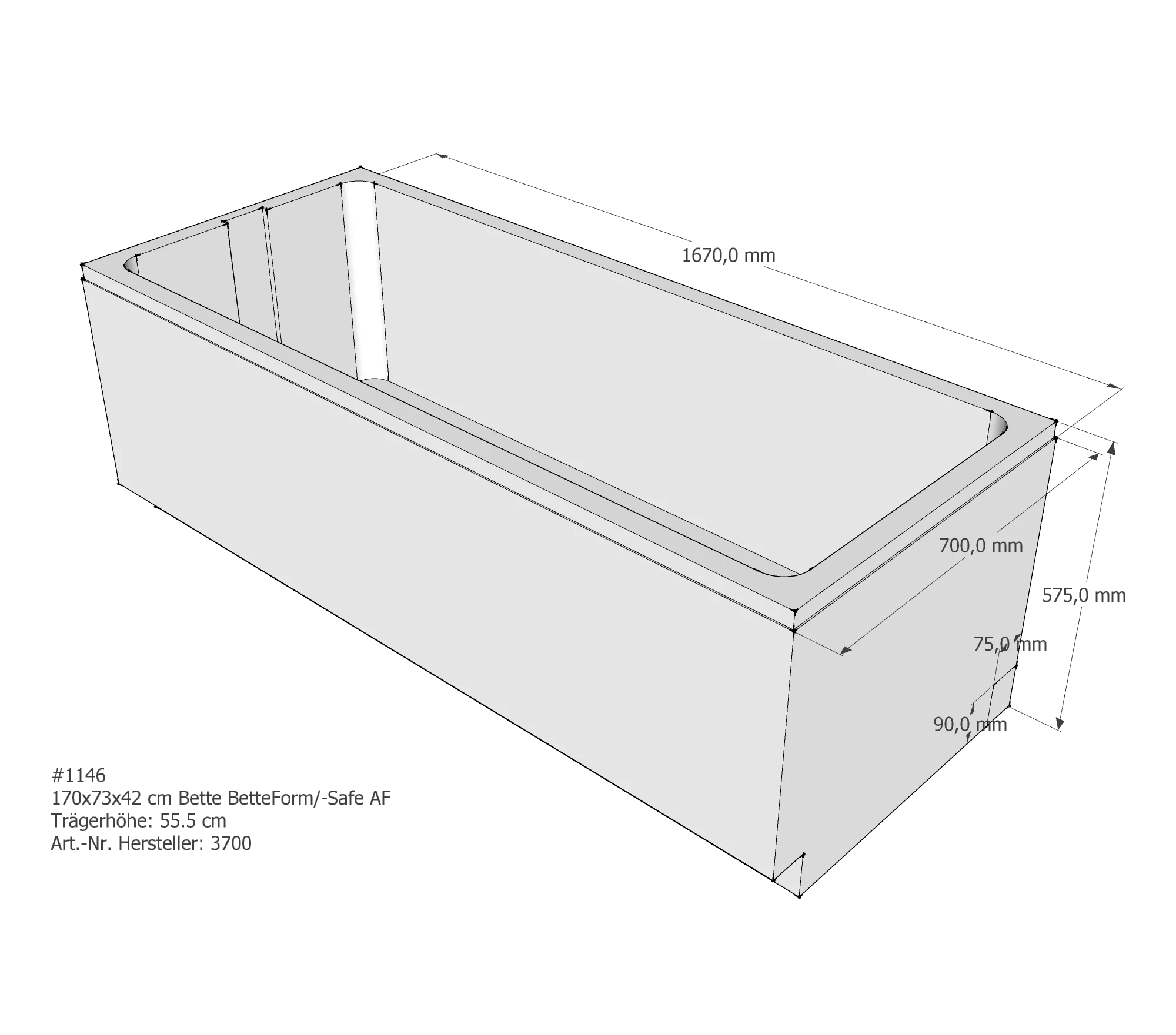 Badewannenträger für Bette BetteForm 170 × 73 × 42 cm Badewannenträger für Bette BetteForm 170 × 73 × 42 cm