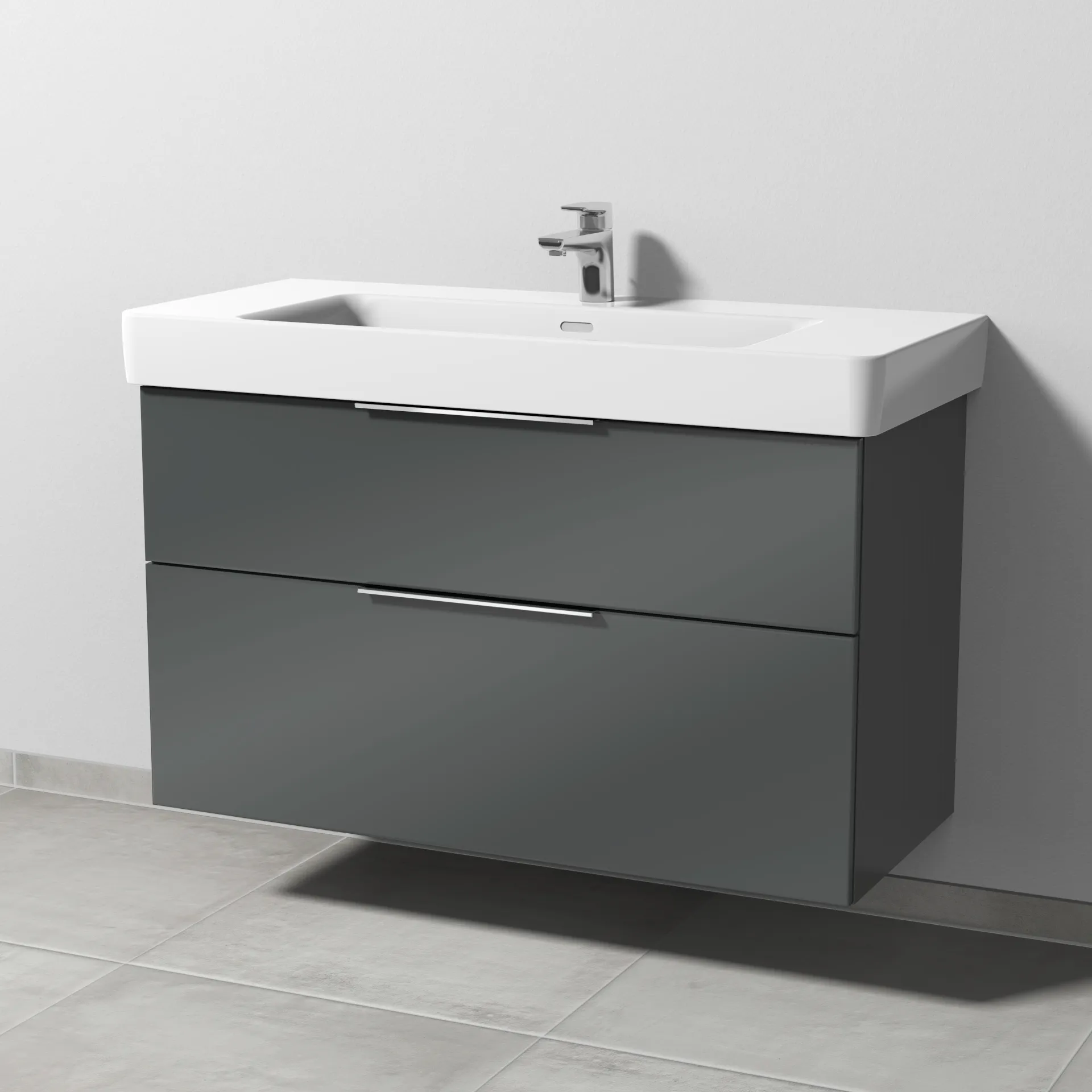 Sanipa Waschtischunterschrank „3way“ passend zu Keramik-Waschtische Pro S von Laufen 1000 × 593 × 437 mm in Anthrazit (glanz), Becken mittig