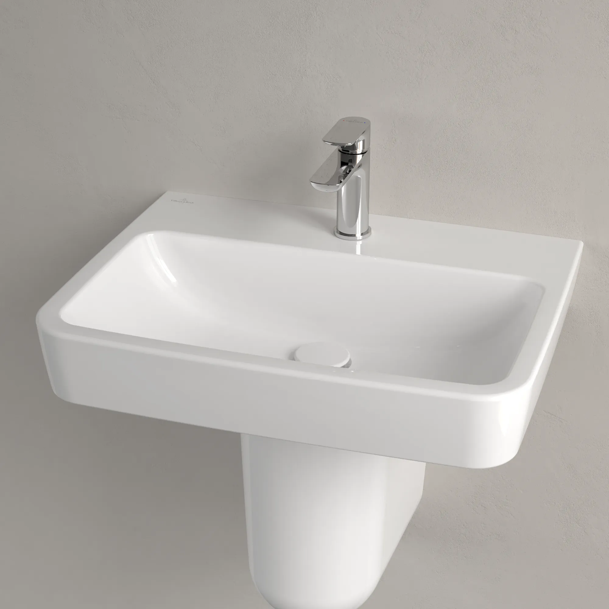 Villeroy & Boch O.novo Wandwaschbecken 600x460x175 mm, weiß Alpin AntiBac CeramicPlus, eckig, rechteckige Innenform, 3-Loch-Armatur, Sanitärkeramik, glänzend