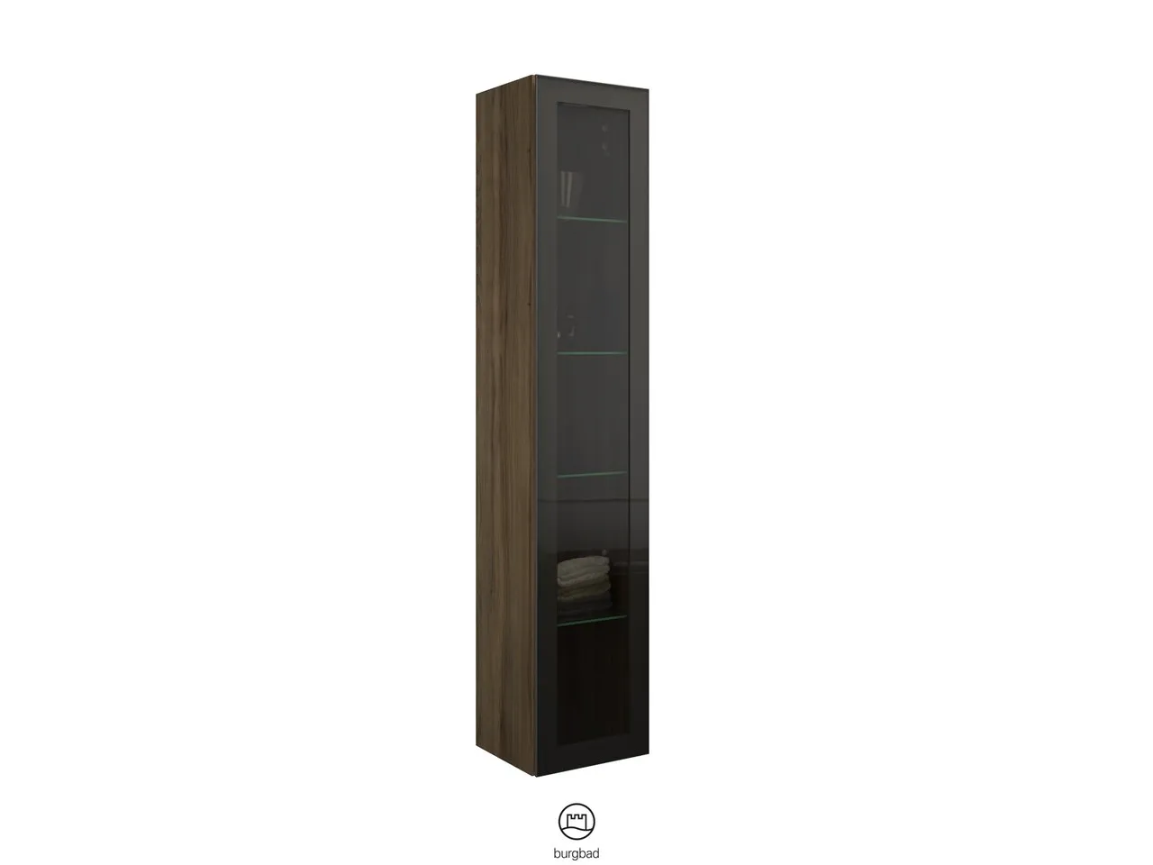 Hochschrank, 1 Alurahmentür mit Rauchglaseinsatz in Bronze;4 Glaseinlegeböden, Tiefe: 320 mm, Breite: 350 mm, Höhe: 1760 mm