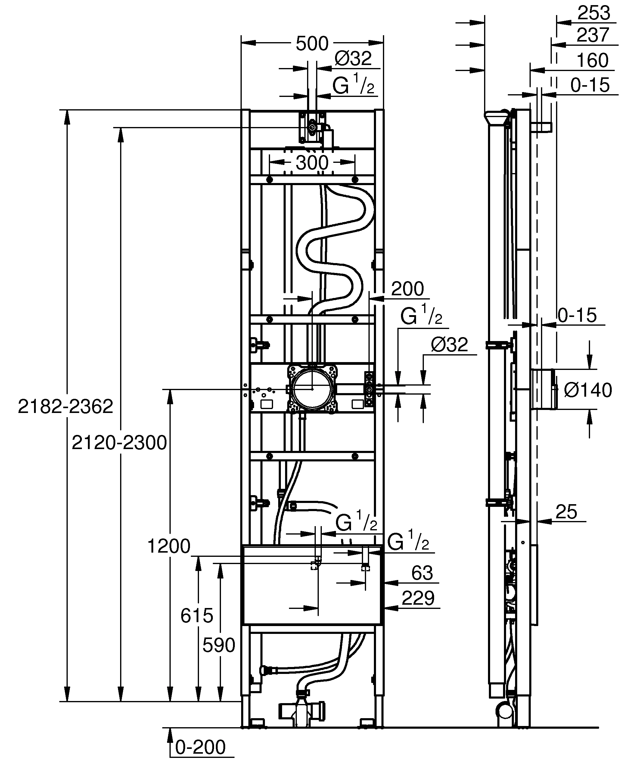 Rapido Duschrahmen Mono Heat Recovery 105788, Element für MONO Brausen Unterputz-Installationen, für Brauseninstallationen mit einer Handbrause und einer Mono Kopfbrause, mit System zur Wärmerückgewinnung aus Abwasser, ein Wärmetauscher