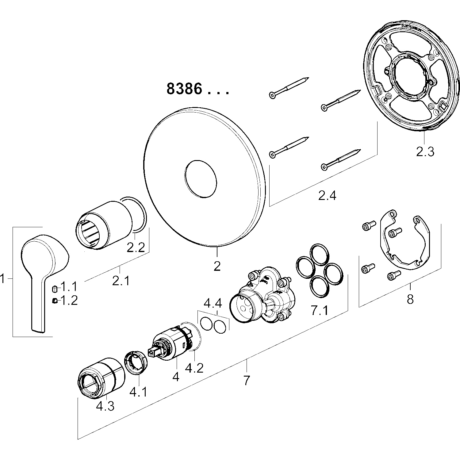 HA Einhebelmischer Fertigmontageset für Brausebatterie HANSARONDA 8386 Rosette rund Chrom