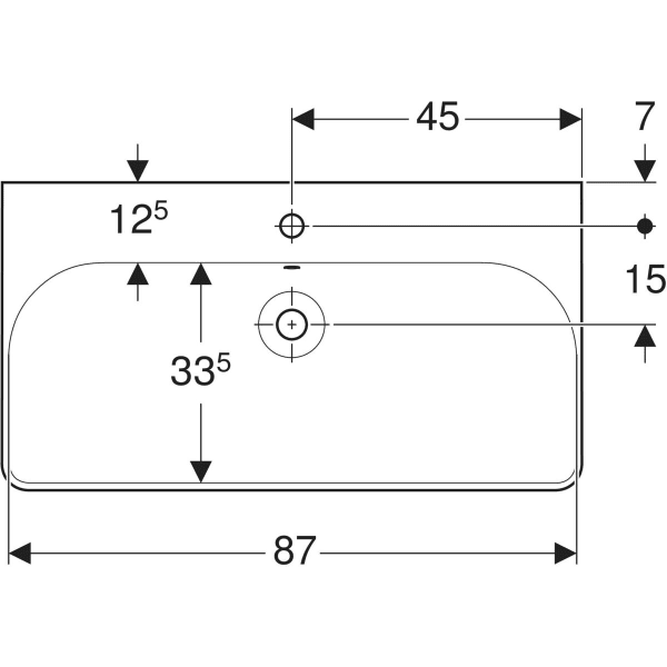 Wandwaschtisch „Smyle Square“, rechteckig, mit Überlauf, Hahnlochposition mittig 90 × 48 cm in weiß alpin
