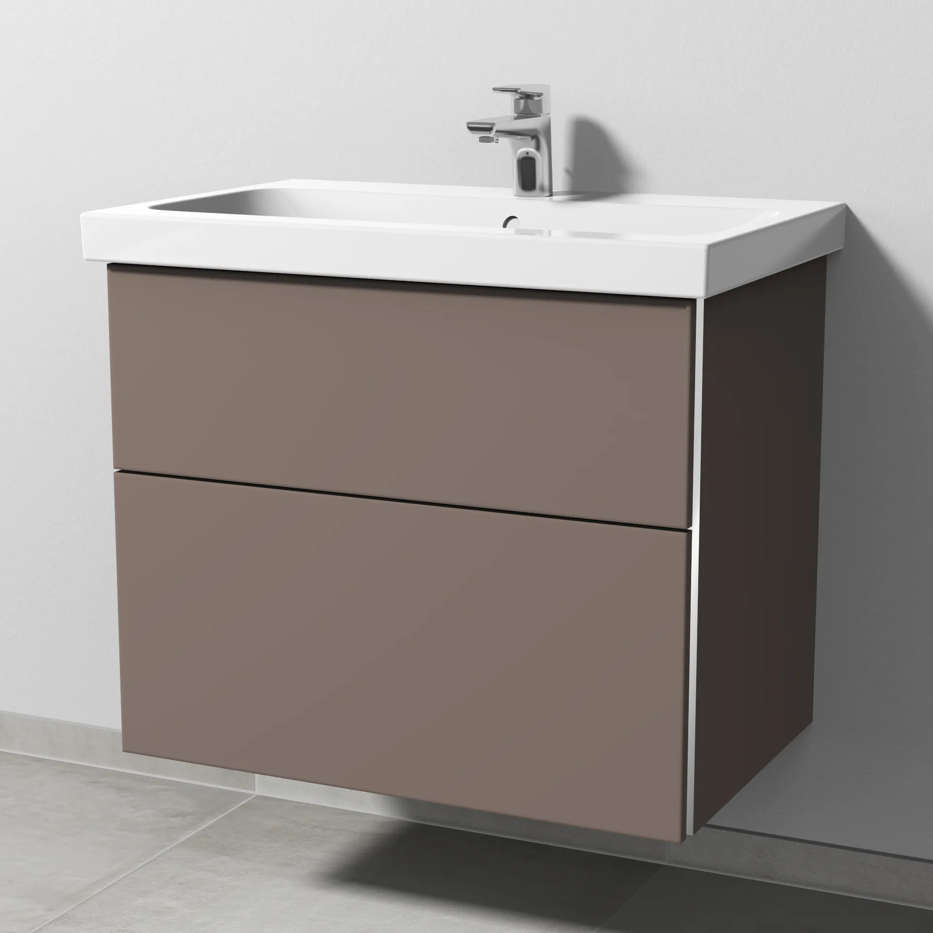 Sanipa Waschtischunterschrank „3way“ passend zu Keramik-Waschtische iCon Light von Geberit 700 × 591 × 462 mm in Taupe (matt), Becken mittig, mit