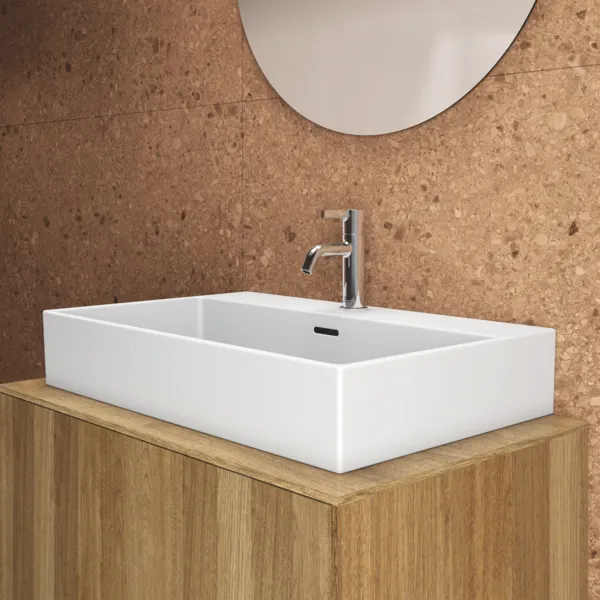 Waschbecken „Extra“ 70 × 45 × 15 cm, Hahnlochposition mittig in Weiß Waschbecken „Extra“ 70 × 45 × 15 cm, Hahnlochposition mittig in Weiß