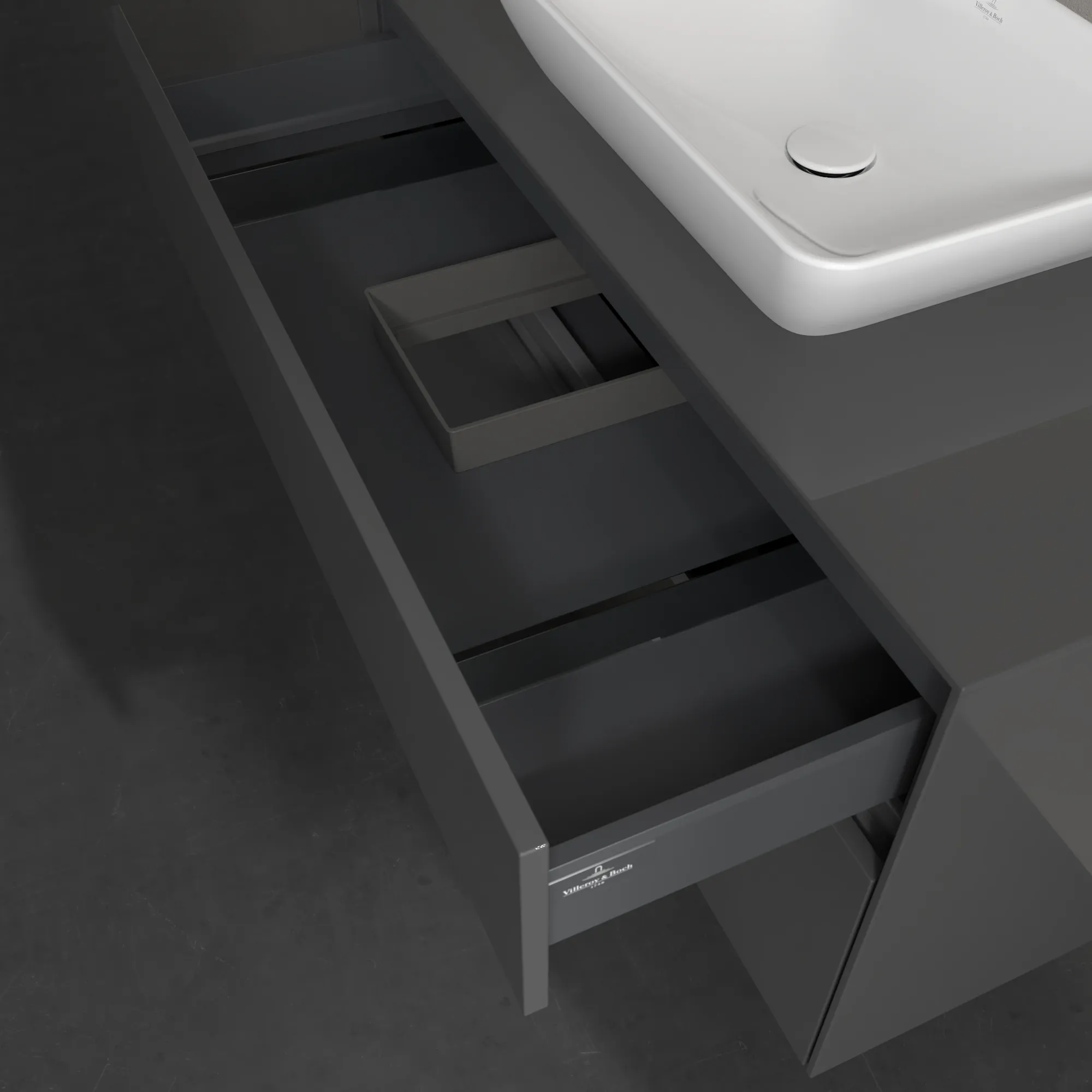 Villeroy & Boch Waschtischunterschrank „Collaro“ 1000 × 548 × 500 mm Glossy Grey, ohne Beleuchtung, für Becken mittig