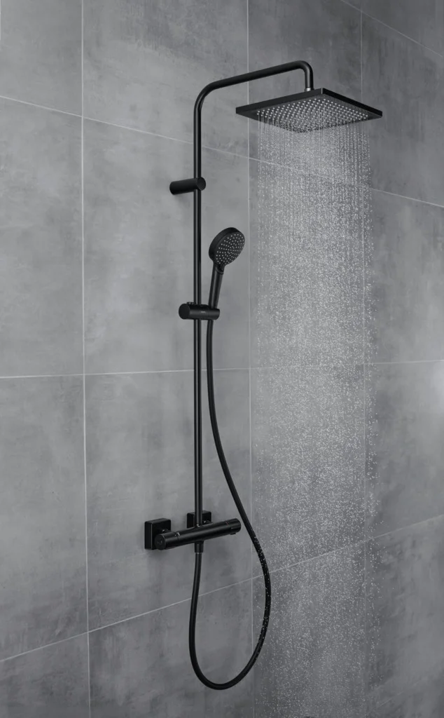 Hansgrohe Vernis Shape Showerpipe 240 1jet mit Thermostat, mattschwarz, 240 x 240 mm, Aufputzinstallation