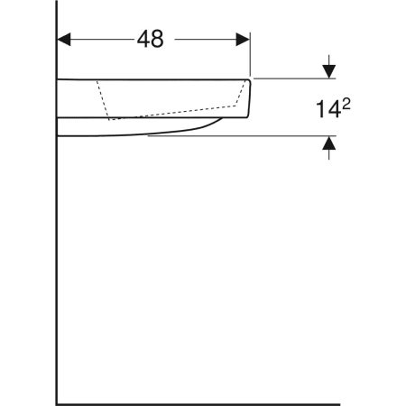 Wandwaschtisch mit Ablagefläche „One“ mit horizontalem Ablauf, rechteckig, Hahnlochposition links, Ablagefläche rechts 90 × 48 cm mit KeraTect®