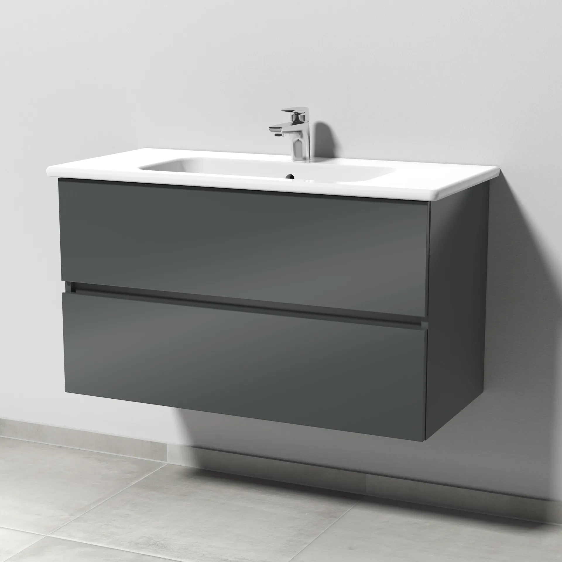 Sanipa Keramik-Waschtisch-Set mit Waschtischunterschrank „Solo One“ 95 × 45 × 55,5 cm in Anthrazit (glanz)