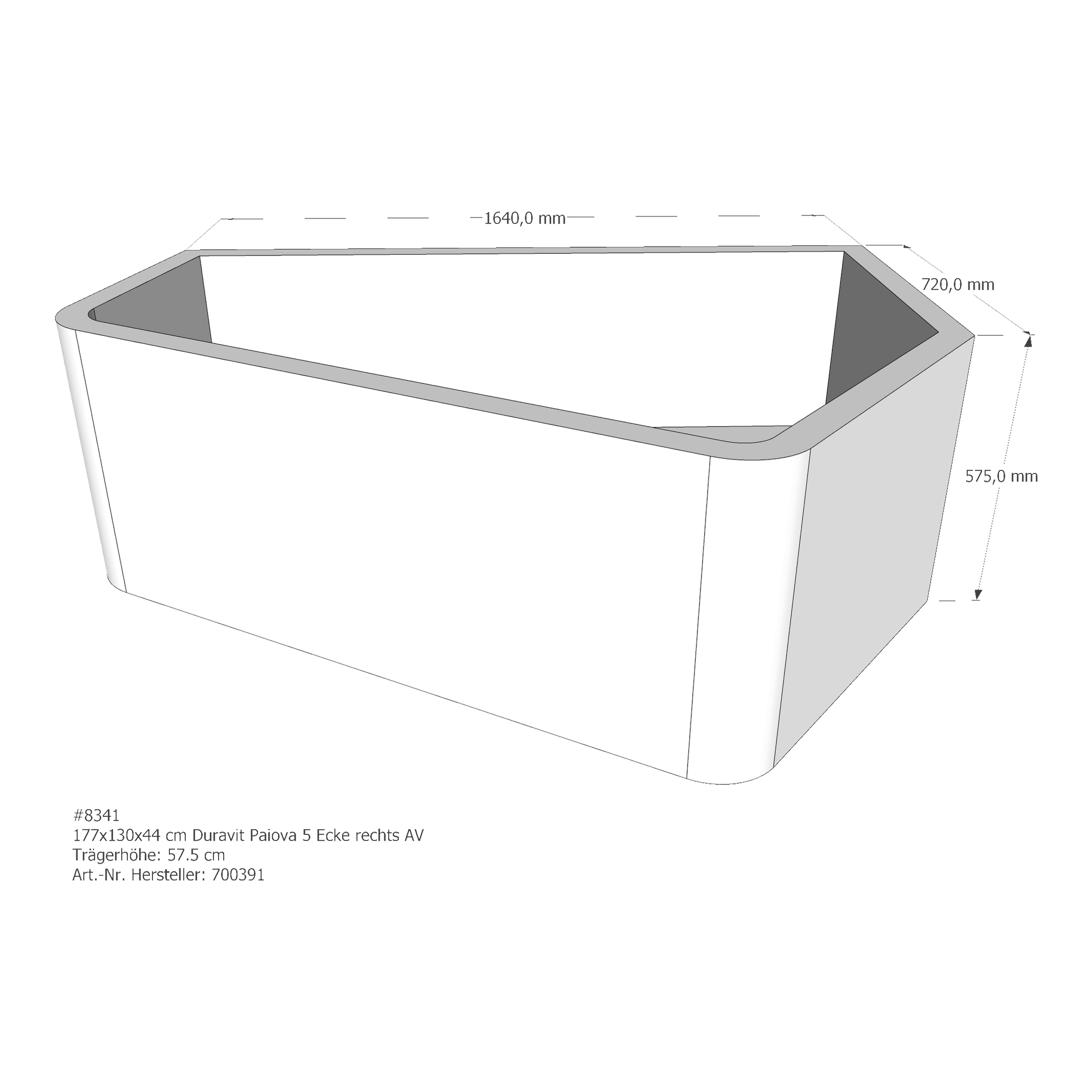 Badewannenträger für Duravit Paiova 5 Ecke rechts 177 × 130 × 44 cm Badewannenträger für Duravit Paiova 5 Ecke rechts 177 × 130 × 44 cm