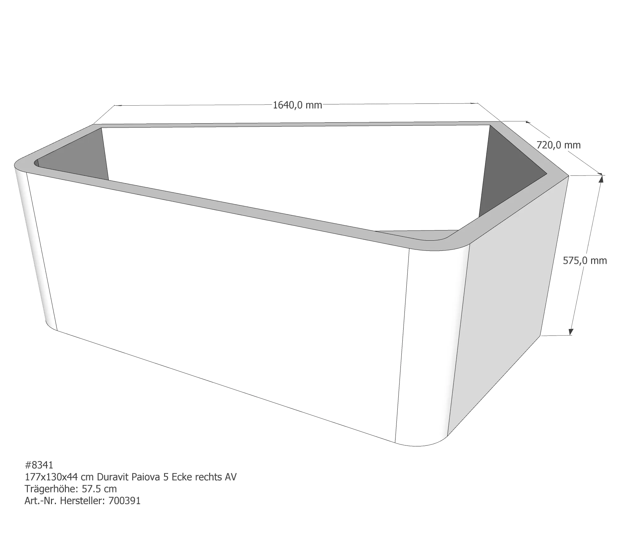 Badewannenträger für Duravit Paiova 5 Ecke rechts 177 × 130 × 44 cm Badewannenträger für Duravit Paiova 5 Ecke rechts 177 × 130 × 44 cm