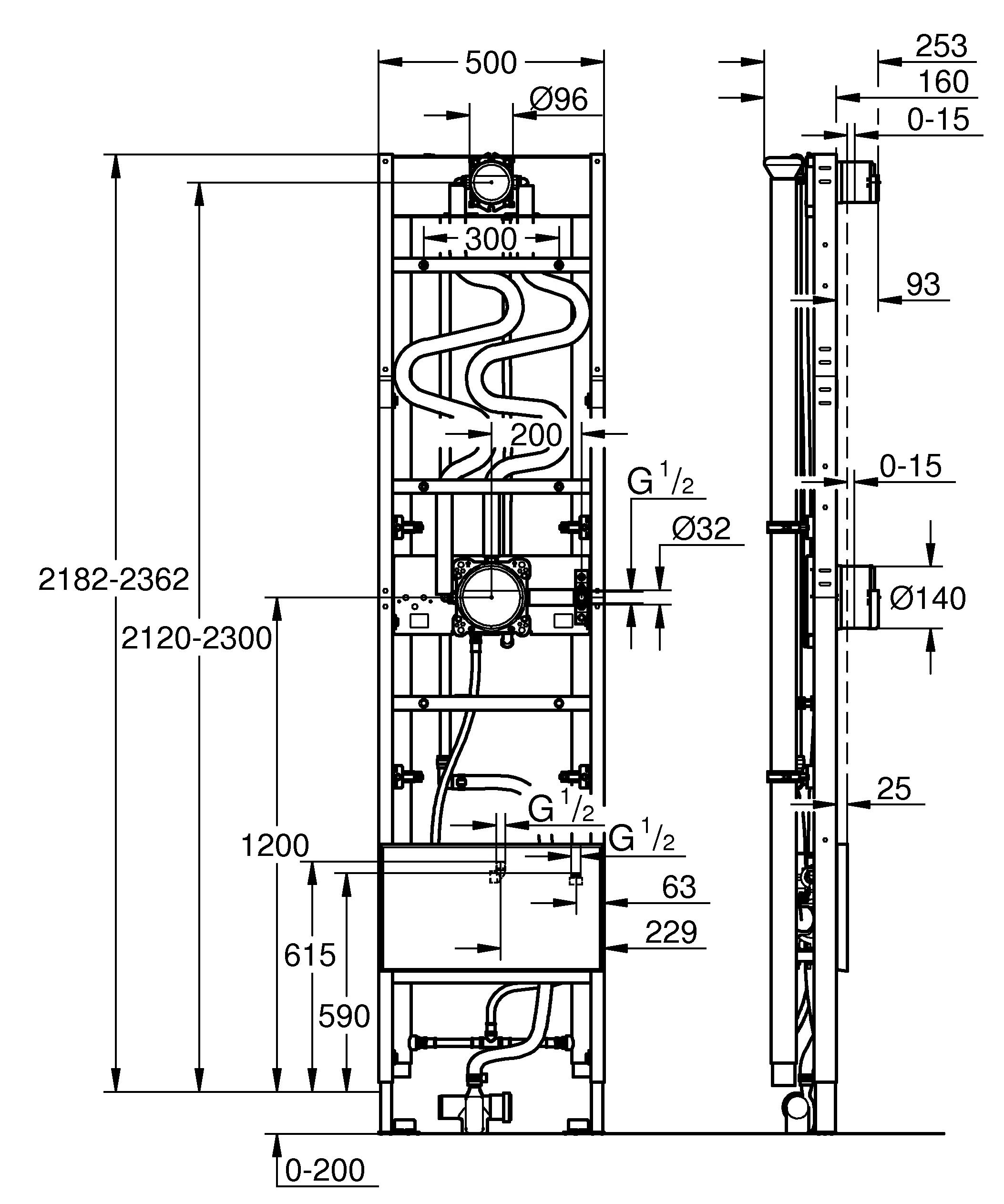 Rapido Duschrahmen Duo Heat Recovery+ 105786, Element für DUO Brausen Unterputz-Installationen, für Brauseninstallationen mit einer Handbrause und einer Duo Kopfbrause, mit System zur Wärmerückgewinnung aus Abwasser, zwei Wärmetauscher