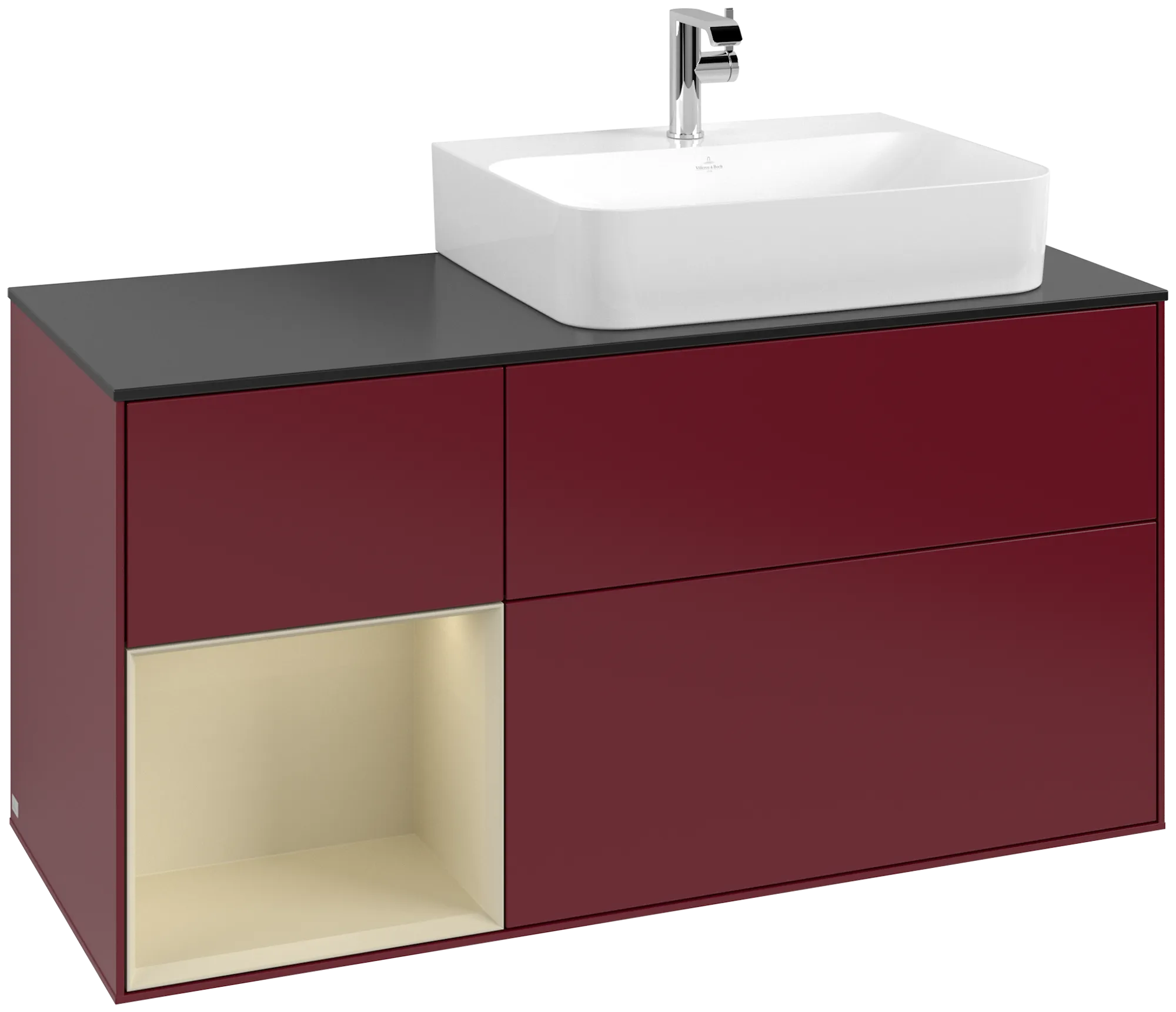 Villeroy & Boch Waschbeckenunterschrank Finion F14, 1200x603x501mm, mit Beleuchtung, 3 Auszüge, Waschbecken rechts