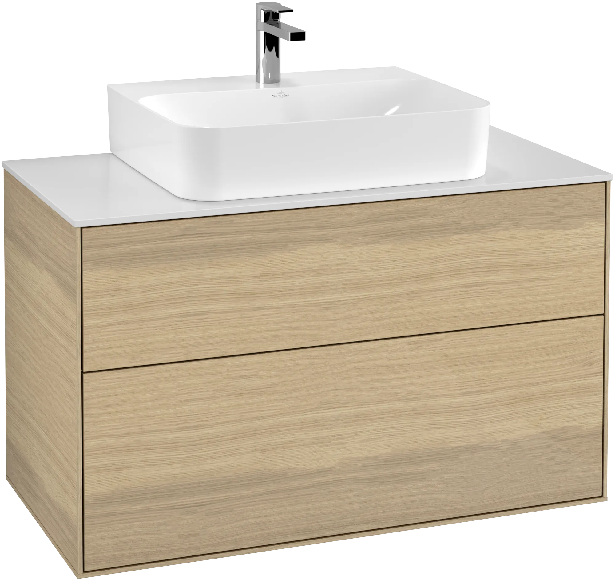 Villeroy & Boch Finion F10 Waschbeckenunterschrank, 1000x603x501mm, Eckig, Holz, Oak Veneer / Glass White Matt
