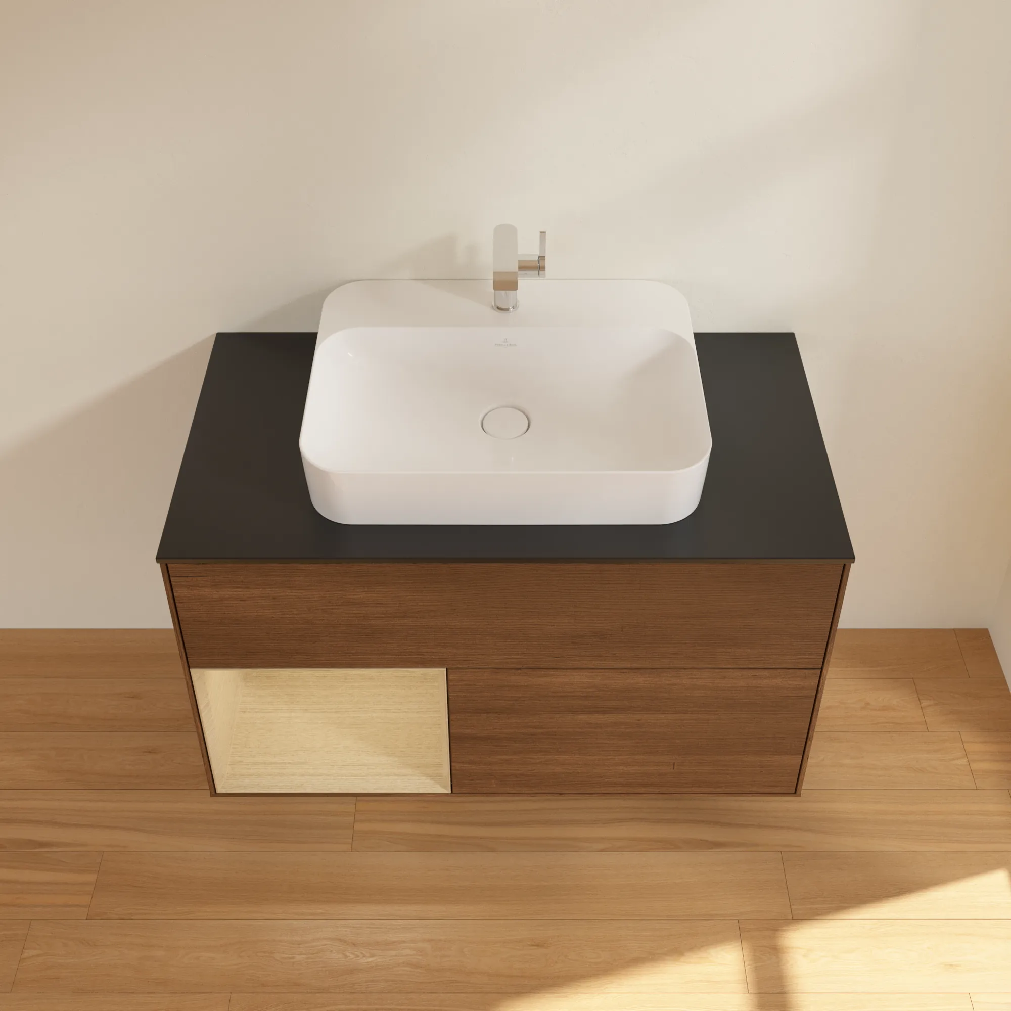 Villeroy & Boch Waschtischunterschrank „Finion“ für Schrankwaschtisch 1000 × 603 × 501 mm Walnut Veneer, für Becken mittig Villeroy & Boch Waschtischunterschrank „Finion“ für Schrankwaschtisch 1000 × 603 × 501 mm Walnut Veneer, für Becken mittig