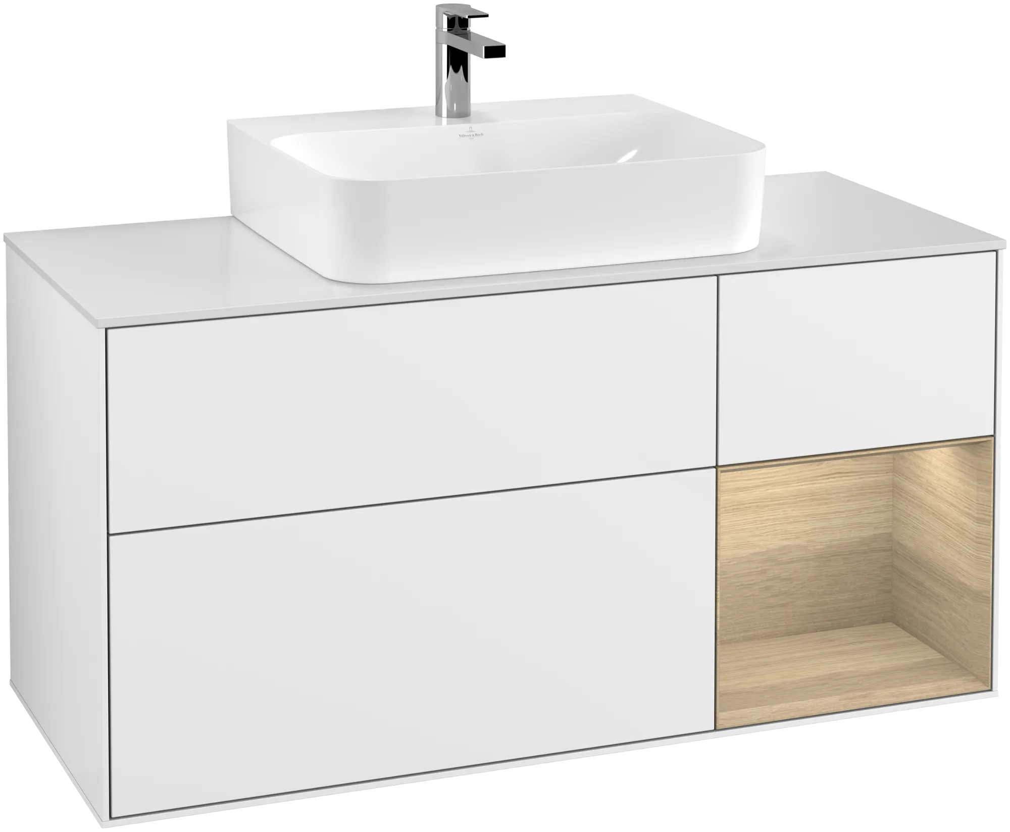 Villeroy & Boch Finion Waschbeckenunterschrank F17 1200x603x501mm Glossy White Lacquer / Oak Veneer / Glass White Matt