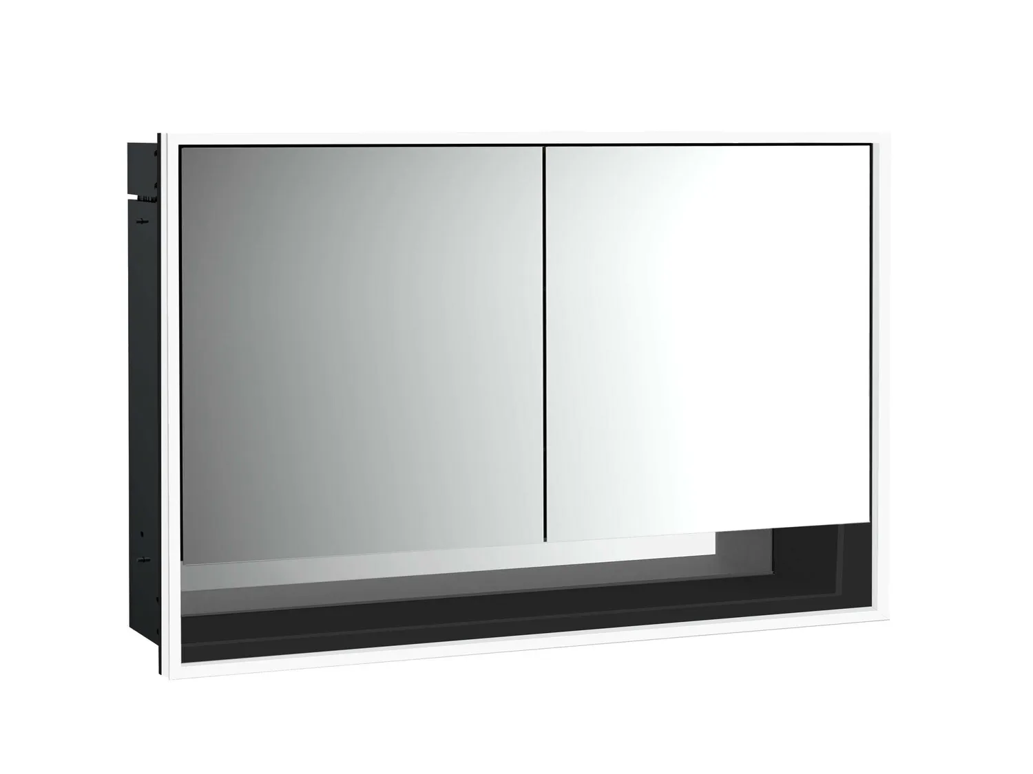 LED-Lichtspiegelschrank Loft mit Unterfach Unterputz, 1200 mm, 2-türig schwarz