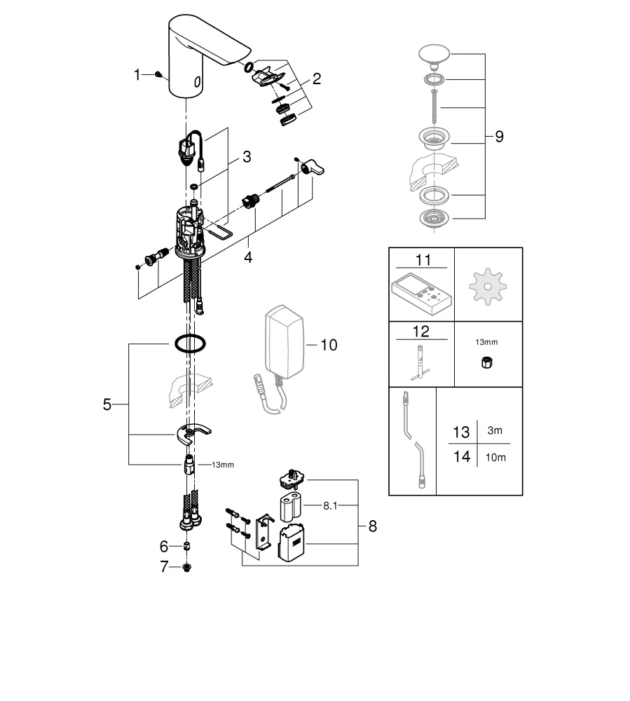 Infrarot-Elektronik für Waschtisch Bau Cosmopolitan E 36451, mit Mischung, 6 V Lithium-Batterie, getrennte innenliegende Wasserwege – kein Kontakt mit Blei oder Nickel, chrom