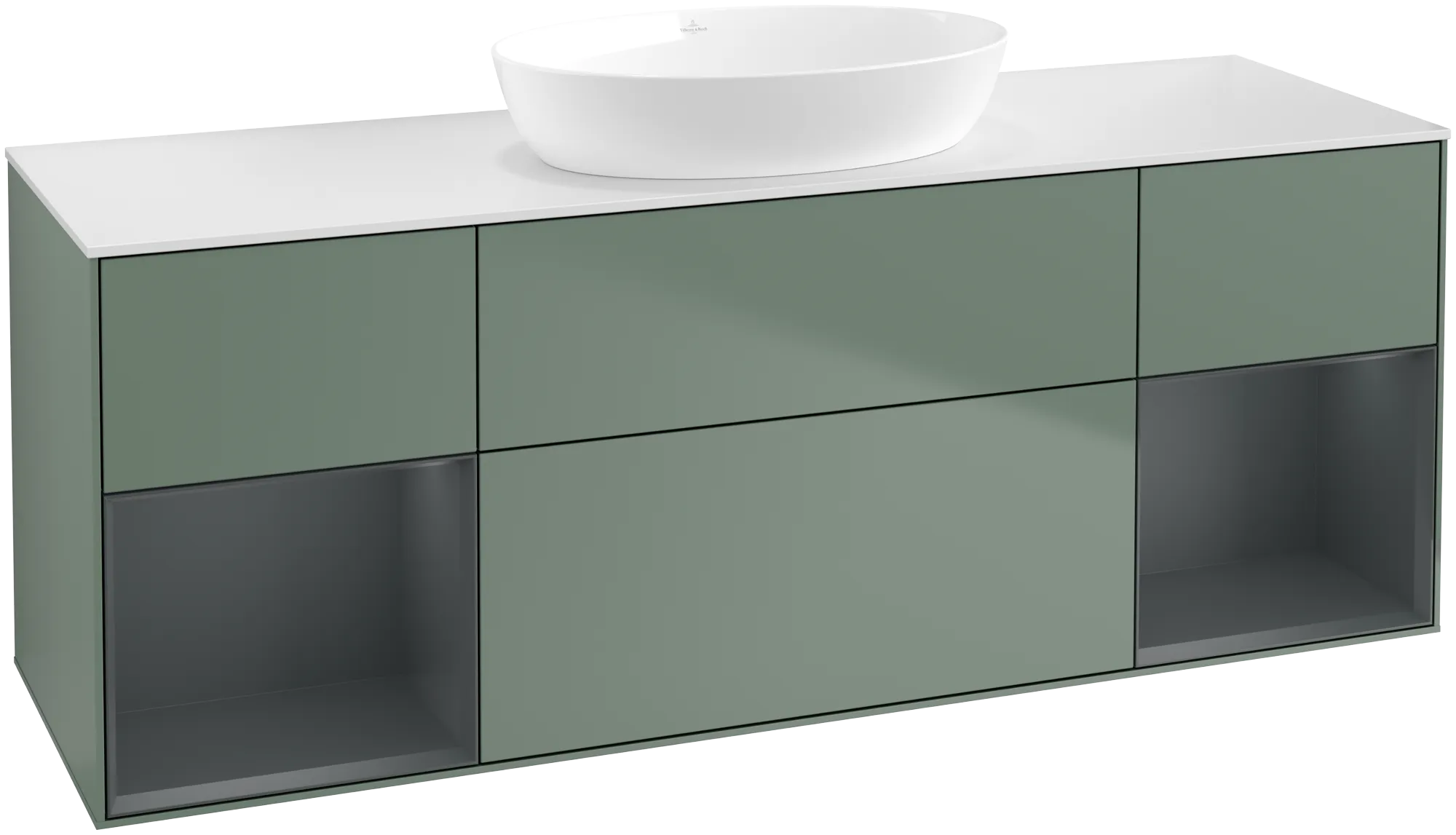 Villeroy & Boch Waschbeckenunterschrank Finion FD0, 1600x603x501mm, Olive Matt Lacquer / Midnight Blue Matt Lacquer / Glass White Matt